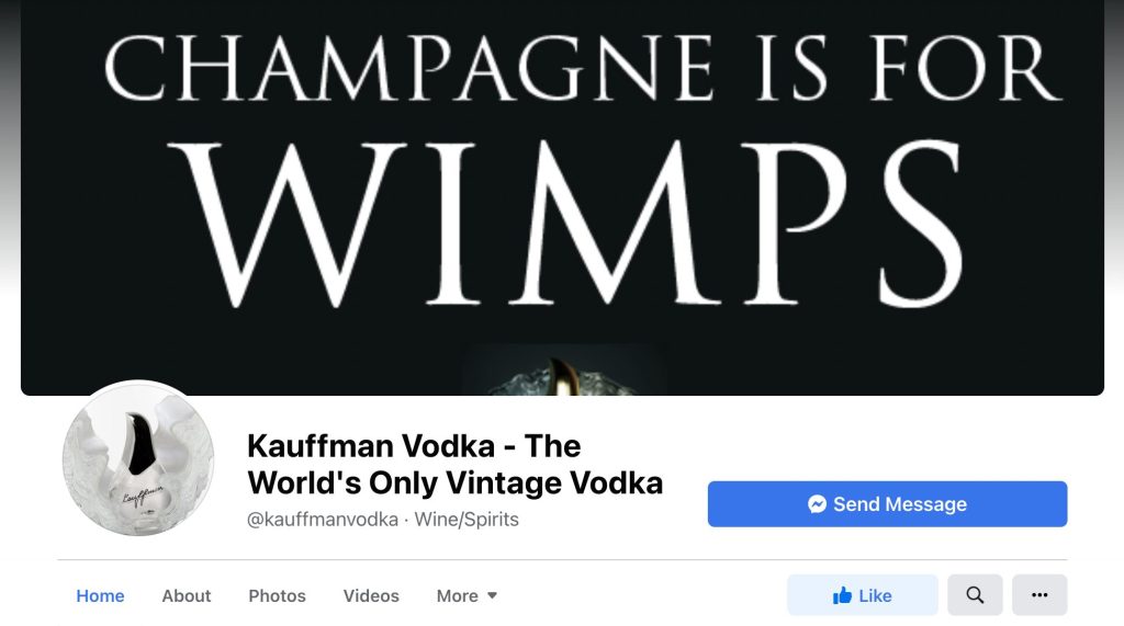 Kauffman vodka Facebook page
