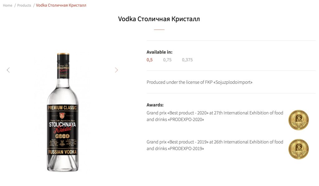 Stolichnaya Kristal vodka