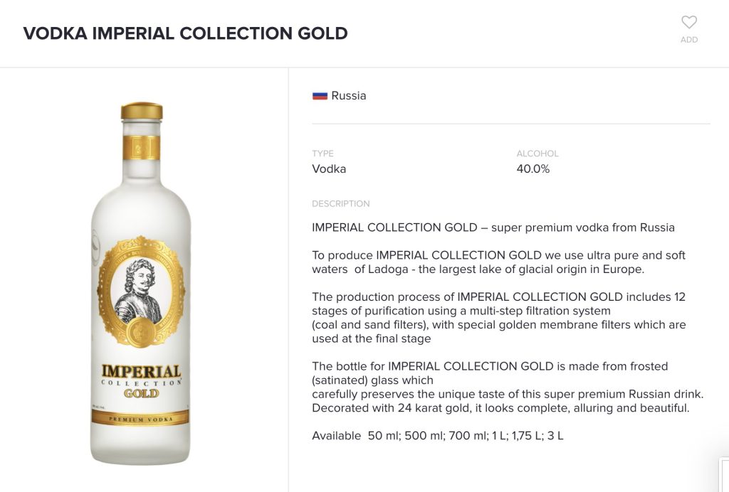 Imperial Collection Gold vodka page