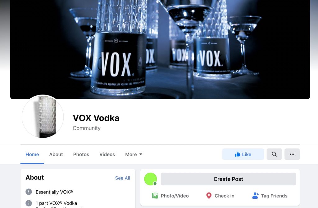 Vox vodka Facebook community