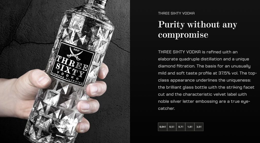 Three Sixty vodka page