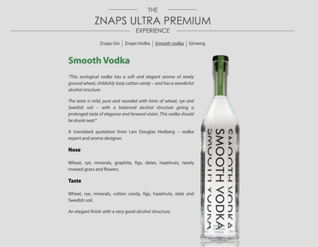 Znaps Smooth vodka page