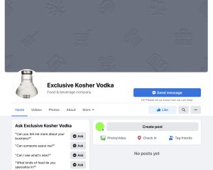 Exclusive Kosher vodka Facebook page