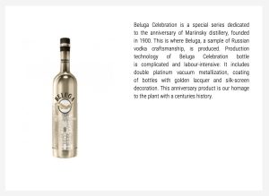 Beluga Celebration vodka page on the Beluga Group