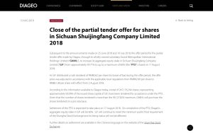 Diageo buying shares of Shui Jing Fang